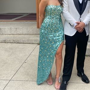 Blue sequins high low dress